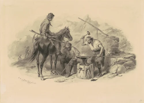 Blacksmith in the Goldfields by Felix Darley, drawing, 1848-1855