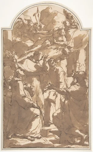 Christ in Glory with Saint Lawrence, Saint Anthony of Padua, Saint Ignatius of Loyola, and Saint Eligius. by Ubaldo Gandolfi, drawing, 1761-1771