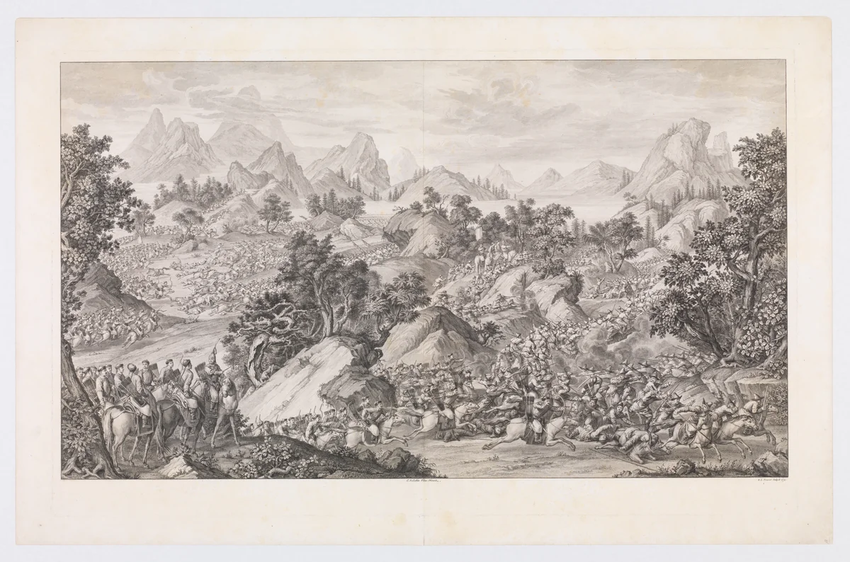 The Battle of Qoš-qulaq by Benoit Louis Prevost, print, 1774