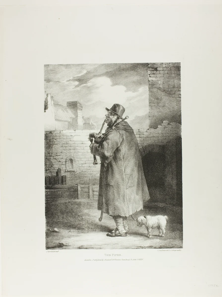 The Piper, plate 1 from Various Subjects Drawn from Life and on Stone (The English Suite) by Jean Louis André Théodore Géricault, print, 1821