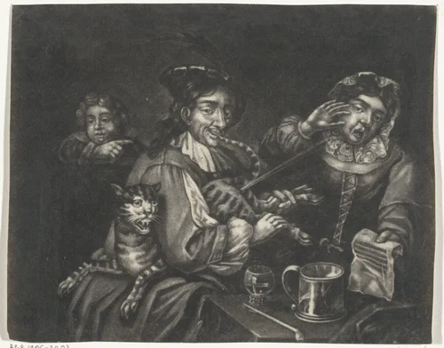 Kattenconcert by Jacob Gole, print, 1670-1724