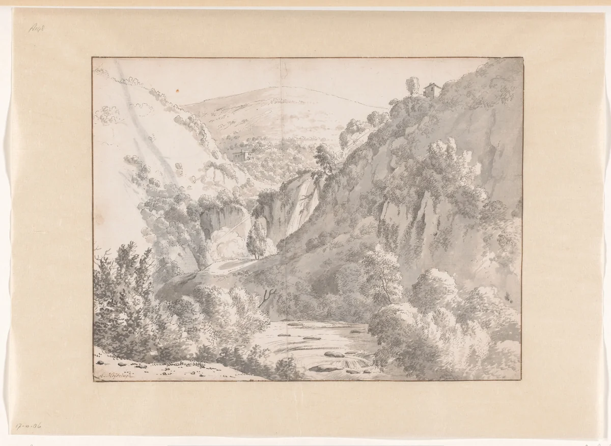 Mountainous Landscape by Albert Meyering, drawing, 1675-1678