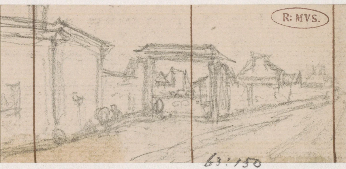 Poort in een muur by Georges Michel, drawing, 1773-1843