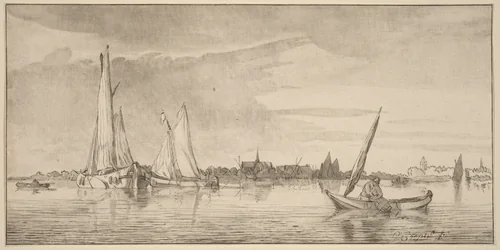 River with Town by Cornelis Ploos van Amstel, print, 1775