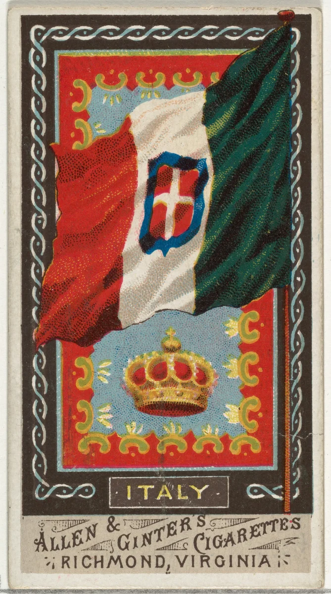 Italy, from Flags of All Nations, Series 1 (N9) for Allen & Ginter Cigarettes Brands by Allen & Ginter, print, 1887