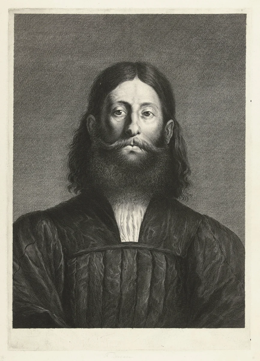 Portret van schilder Giorgione by Cornelis van Dalen, print, 1648-1664