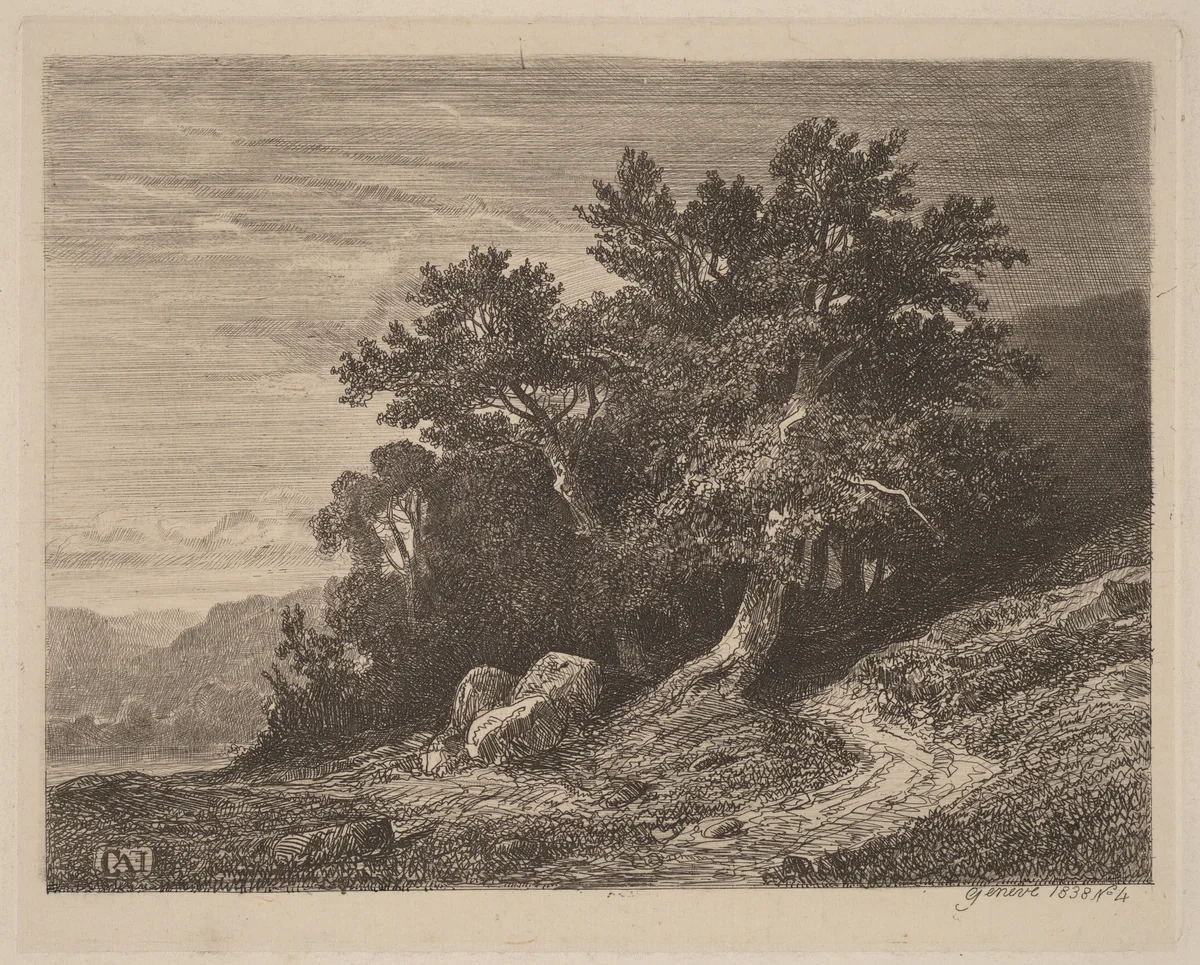 Ancient Trees on a Hillside by Alexandre Calame, portfolio, 1838-1850