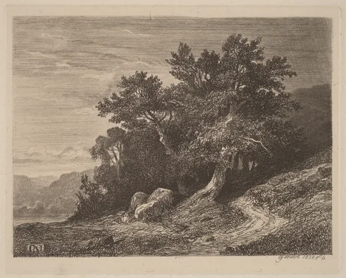 Ancient Trees on a Hillside by Alexandre Calame, portfolio, 1838-1850