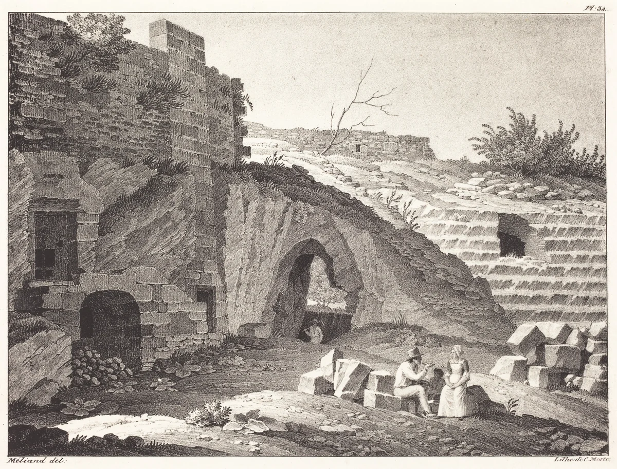 Rustics Picnicking in Ruins by Jean René Méliand, print, 1782-1831