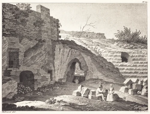 Rustics Picnicking in Ruins by Jean René Méliand, print, 1782-1831