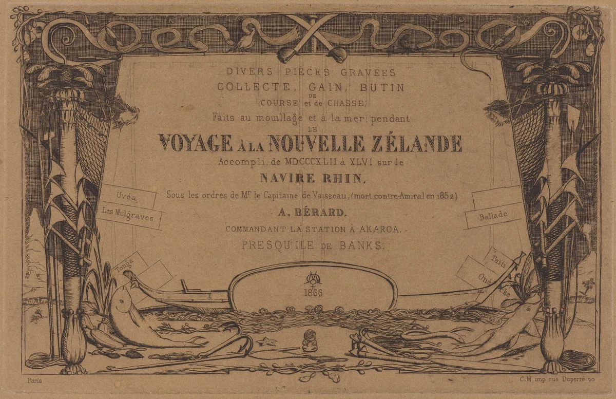 Couverture du "Voyage à la nouvelle Zélande" (Cover for the Set of Etchings Entitled "A Voyage to New Zealand") by Charles Meryon, print, 1866