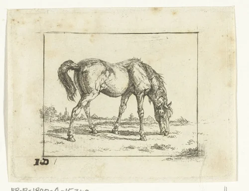 Grazend paard naar rechts by Jan Dasveldt, print, 1780-1855