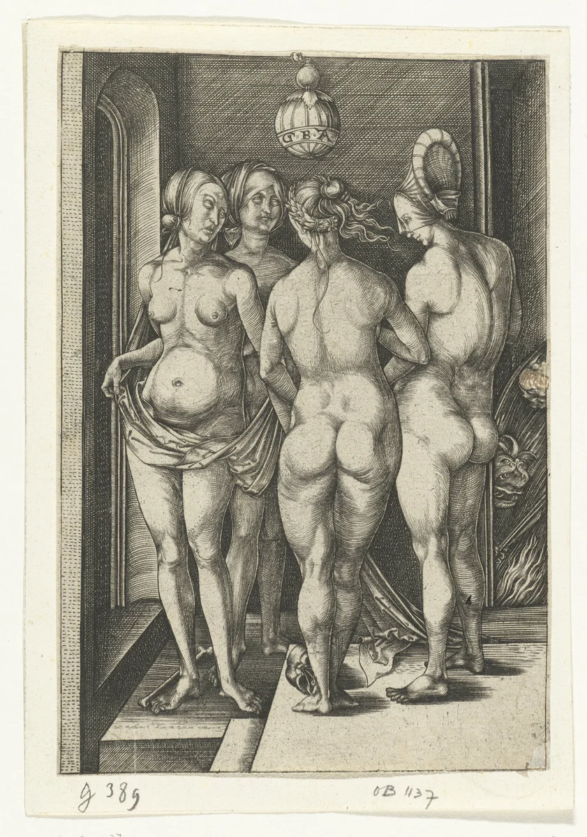 Vier heksen by Israhel van Meckenem, print, 1455-1503