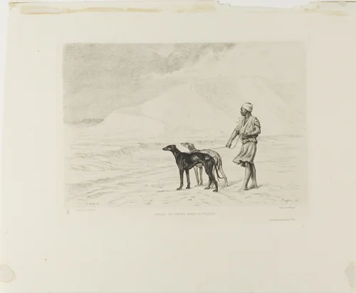 Relay of Dogs in the Desert by Paul Adolphe Rajon, print, 1861-1871