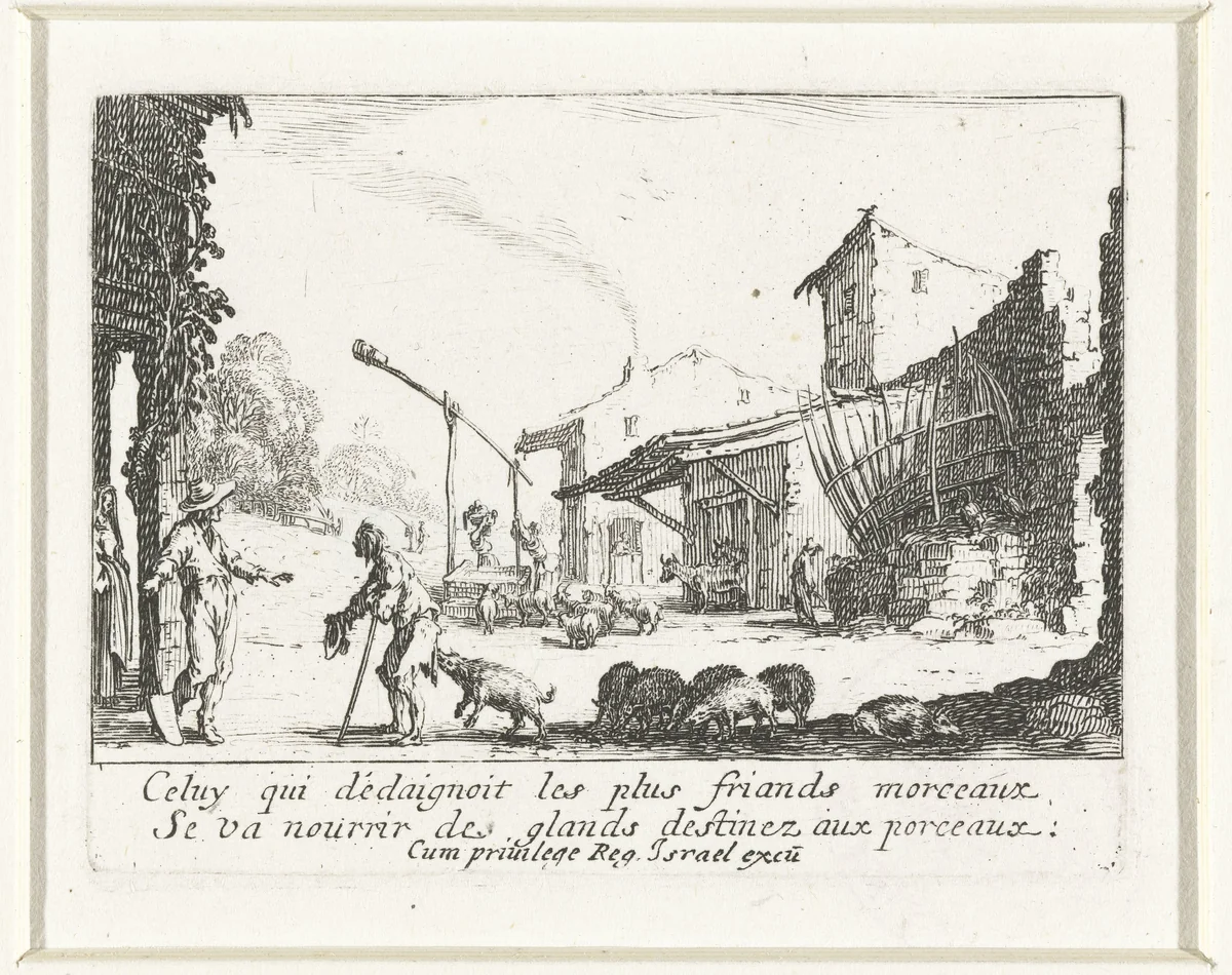 De verloren zoon als zwijnenhoeder by Jacques Callot, print, 1635