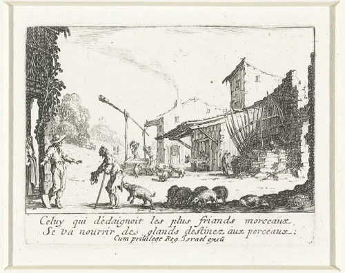 De verloren zoon als zwijnenhoeder by Jacques Callot, print, 1635