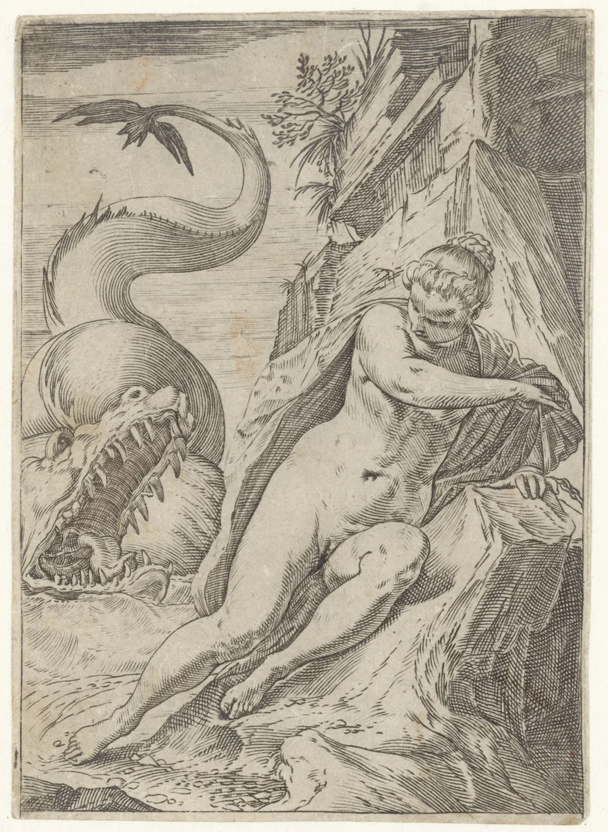 Andromeda by Agostino Carracci, print, 1590-1595