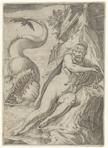 Andromeda by Agostino Carracci, print, 1590-1595