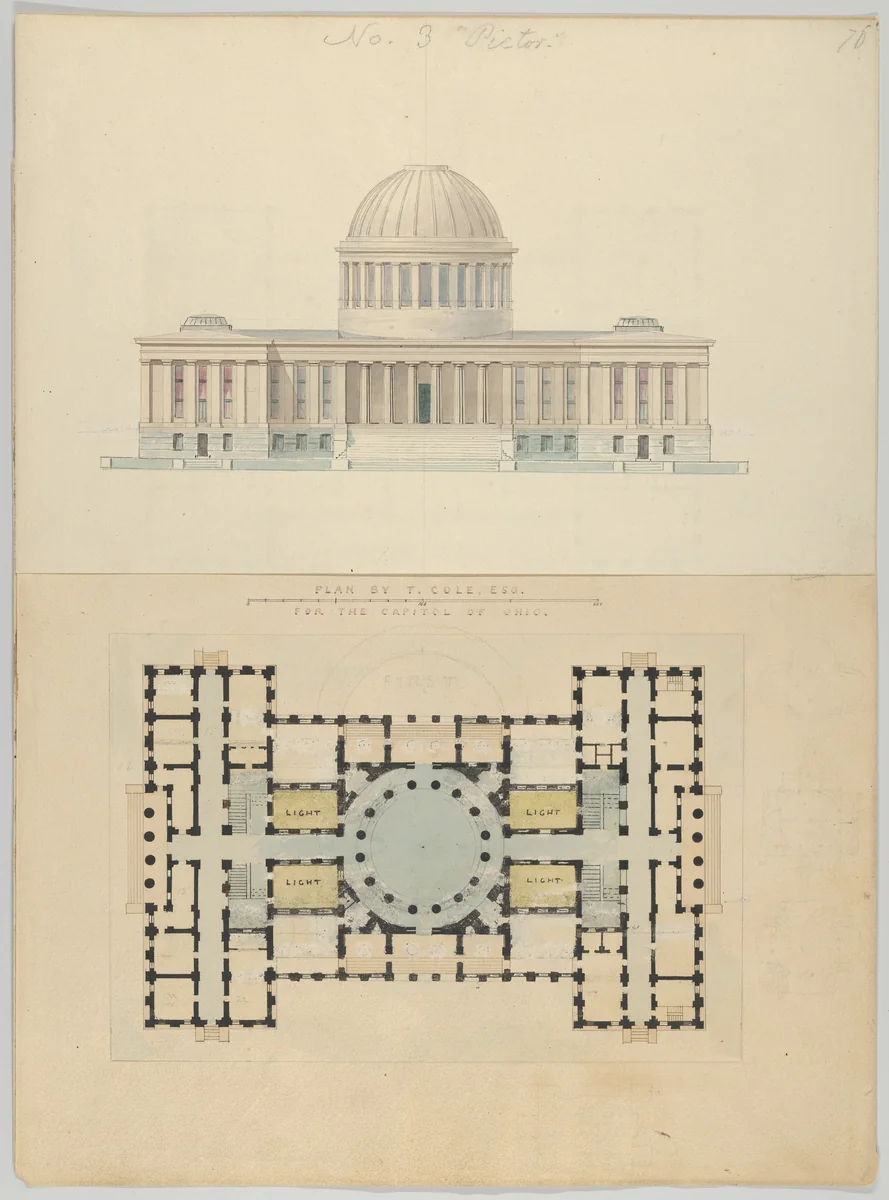 Plan by T. Cole, Esq. for the Capitol of Ohio by Alexander Jackson Davis, drawing, 1834-1844