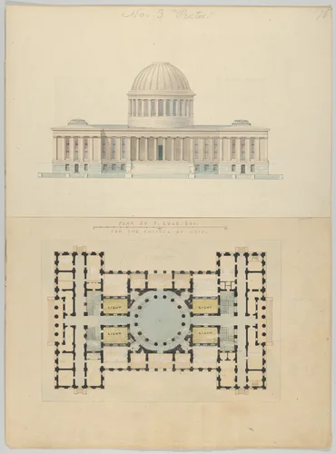 Plan by T. Cole, Esq. for the Capitol of Ohio by Alexander Jackson Davis, drawing, 1834-1844