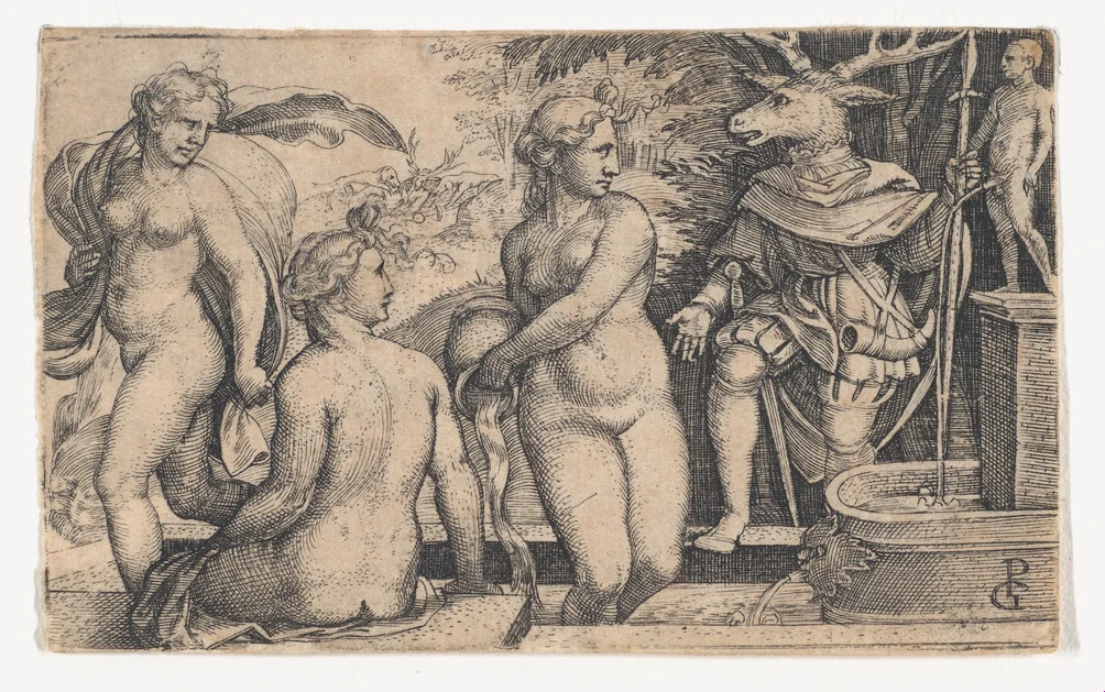 Diana and Actaeon by Georg Pencz, print, 1528-1538