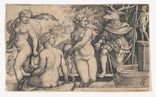 Diana and Actaeon by Georg Pencz, print, 1528-1538