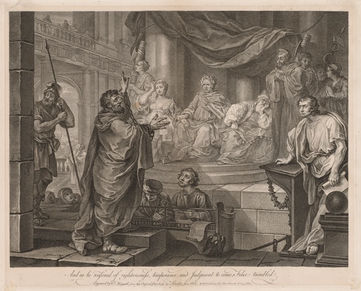 Paul before Félix (Large Plate) by William Hogarth, print, 1752