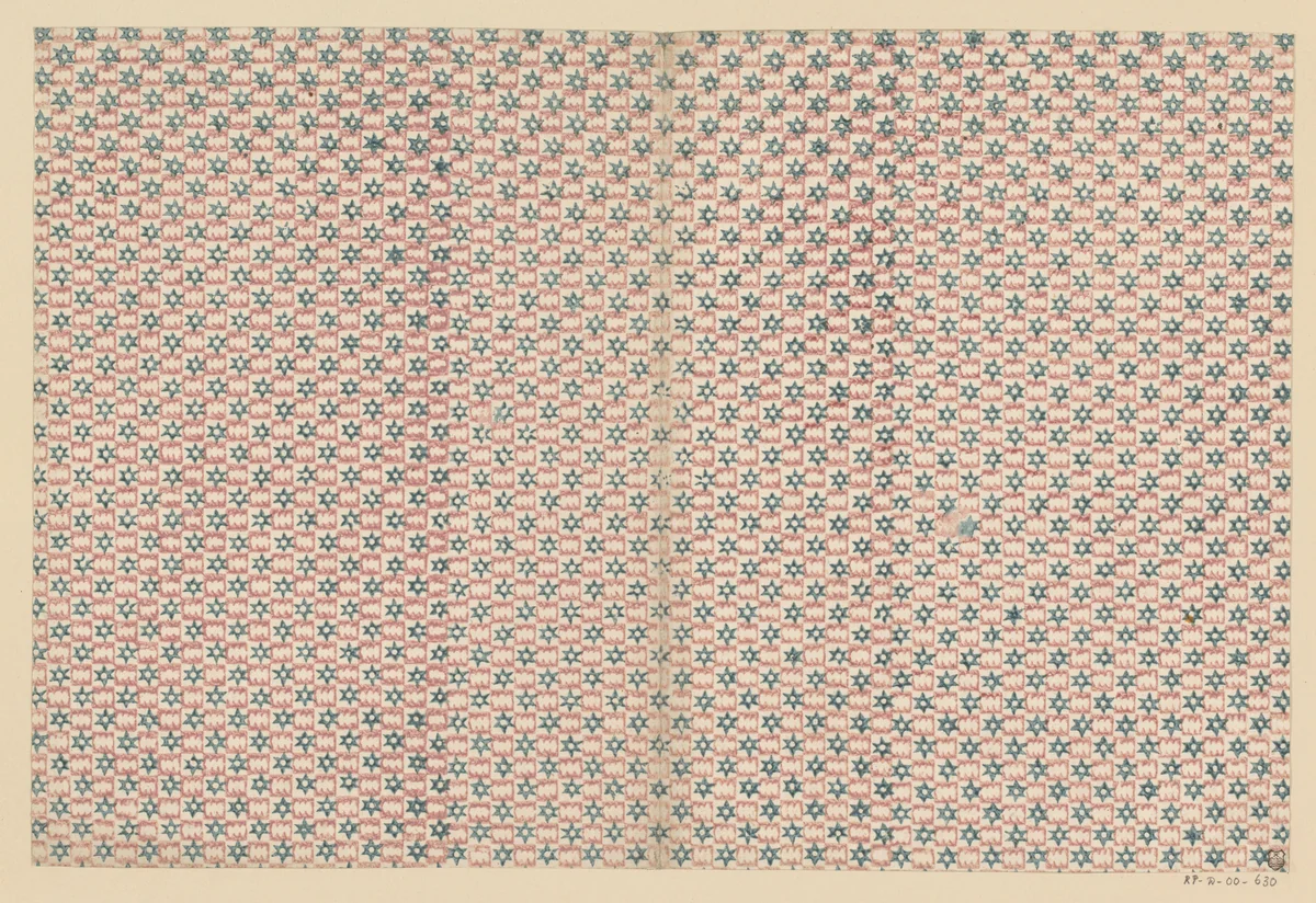 Blad met schaakbordpatroon met uitgespaard motief en ster by anonymous, other, 1750-1900