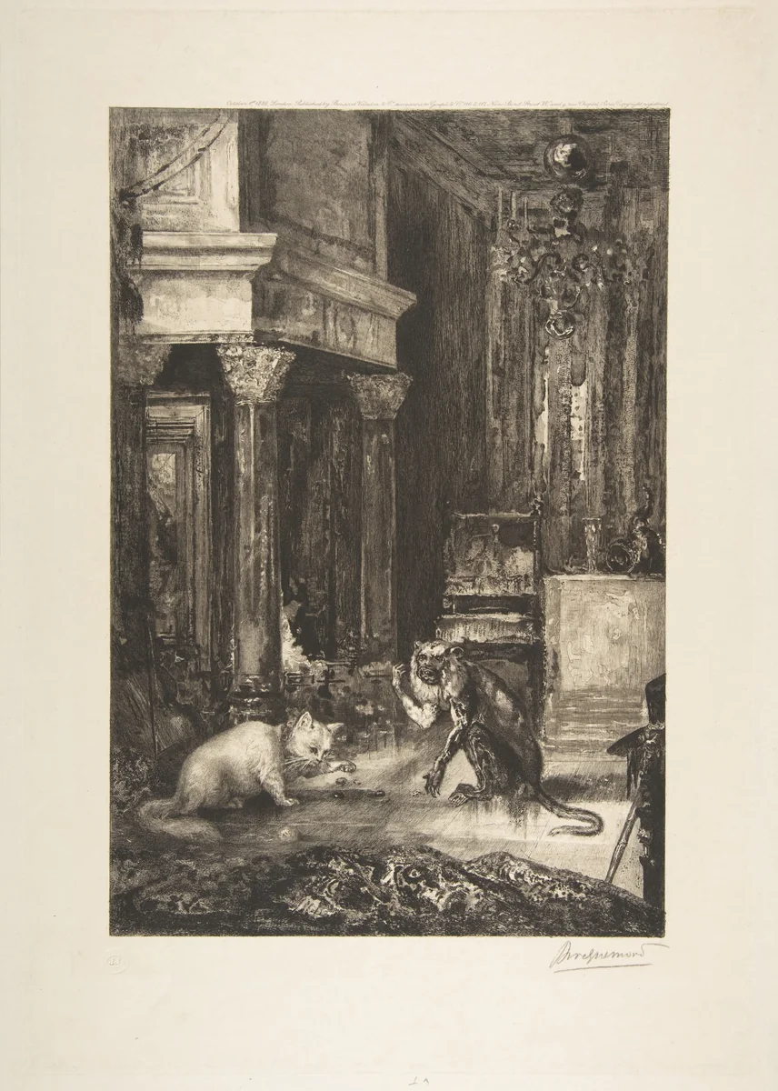 Le Singe et le chat by Félix Bracquemond, print, 1886
