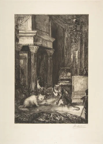 Le Singe et le chat by Félix Bracquemond, print, 1886