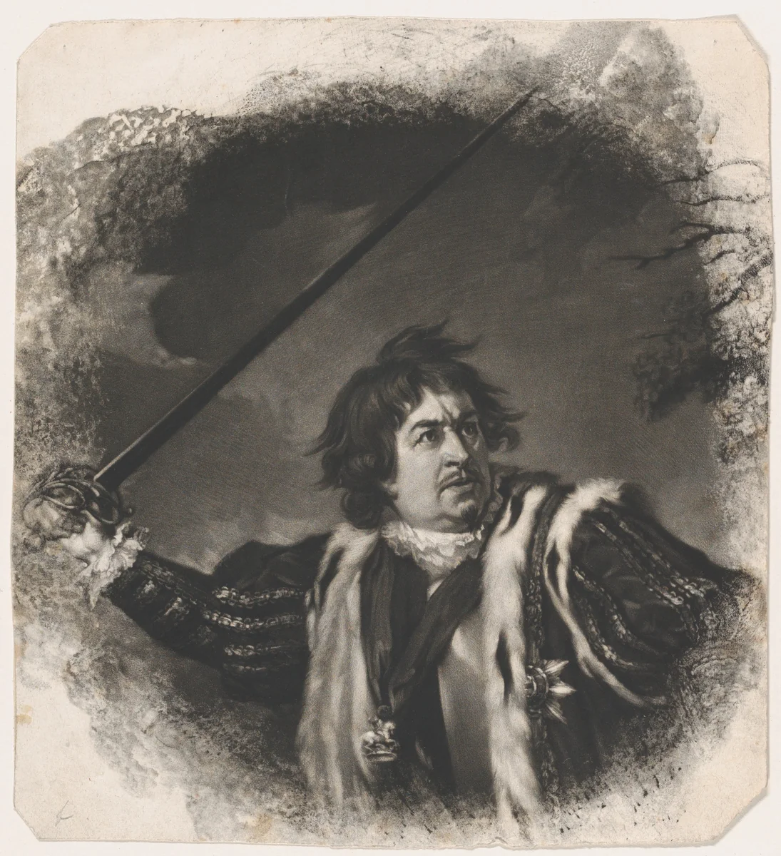 David Garrick as Richard III (Shakespeare, King Richard III, Act 5, Scene 8) by Samuel Reynolds, print, 1825