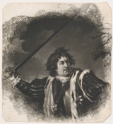 David Garrick as Richard III (Shakespeare, King Richard III, Act 5, Scene 8) by Samuel Reynolds, print, 1825