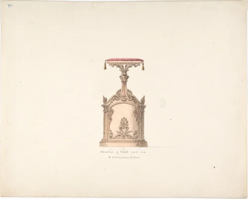 Elevation of a Pulpit, Front View, R. Edmundson & Sons by anonymous, drawing, 1815-1840