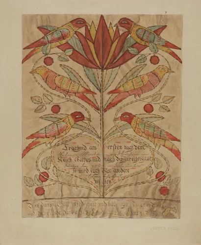 Fractur Drawing (Birth Certificate) by Jessica Price, index of american design, 1936