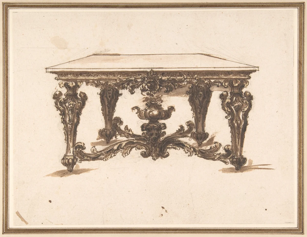 Design for a Table with Ornate Legs by anonymous, drawing, 1600-1699