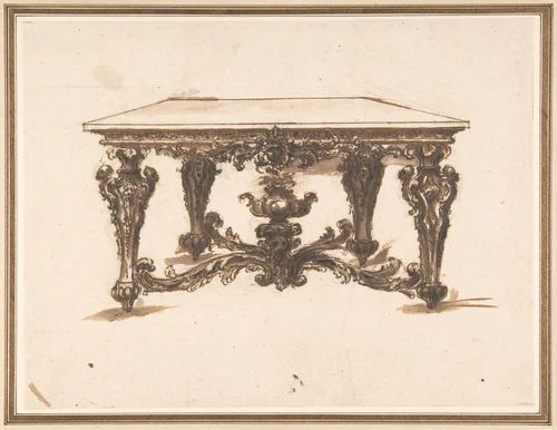 Design for a Table with Ornate Legs by anonymous, drawing, 1600-1699