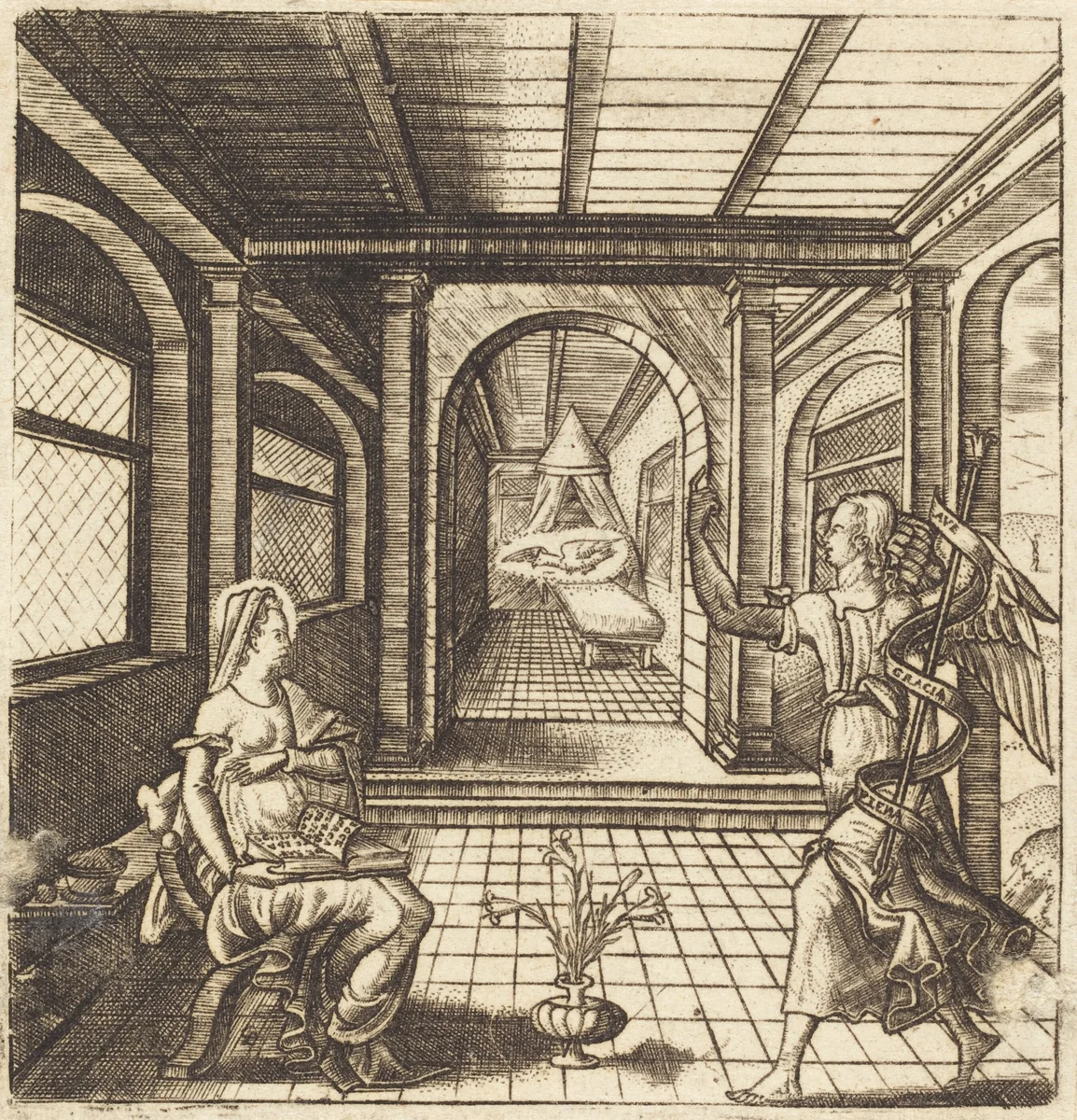 The Annunciation by Léonard Gaultier, print, 1576-1580