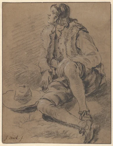 A Young Man Seated on the Ground by Jan Miel, drawing, 1619-1664