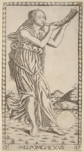 Melpomene by Master of the S-Series Tarocchi, print, 1470
