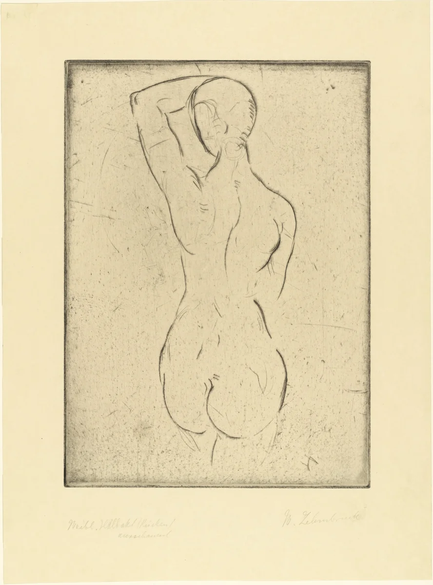 Female Nude from the Back, Looking Out (Weiblicher Rückenakt, ausschauend) by Wilhelm Lehmbruck, print, 1911