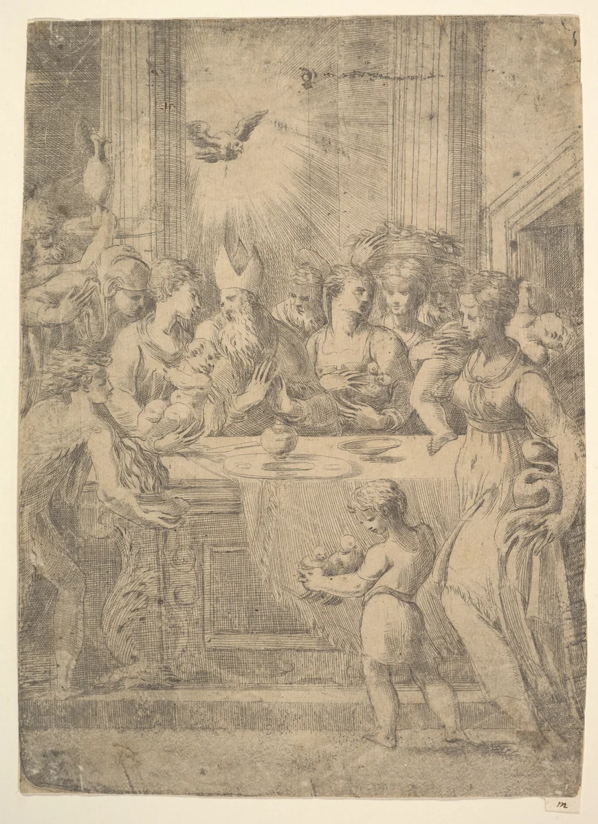 The presentation of Christ in the temple by Andrea Schiavone, print, 1538-1548