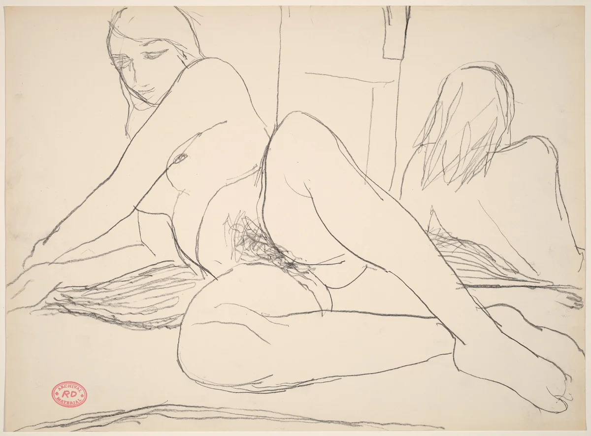 Untitled [reclining female nude reflected in a mirror] by Richard Diebenkorn, drawing, 1955-1967