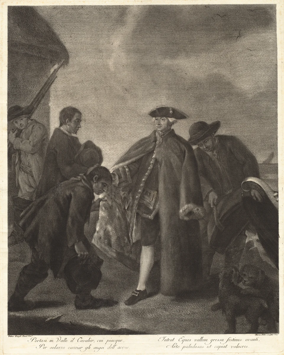 Portasi in Valle il Cavalier... (Arrival of the Master) by Marco Alvise Pitteri; Pietro Longhi, print, 1763