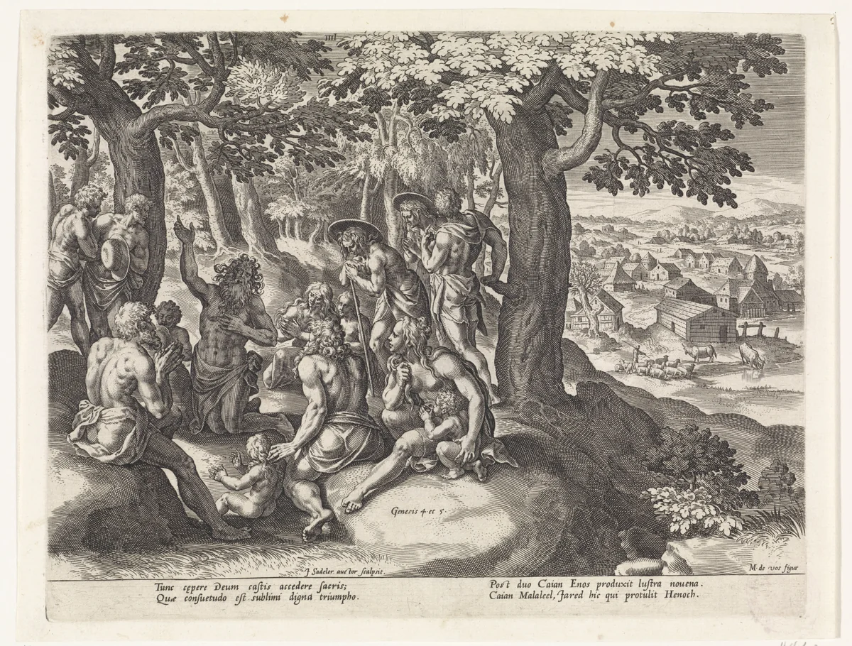 Enos en zijn nazaten by Unknown, print, 1586