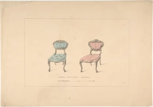 Design for Drawing Room Chairs, Louis Quinze Style by Robert William Hume, drawing, 1835-1900