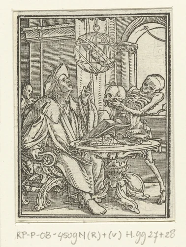 Astronoom en de Dood by Hans Holbein, print, 1524-1526