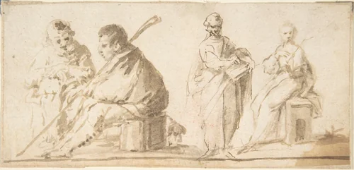 Four Figures by anonymous, drawing, 1600-1700
