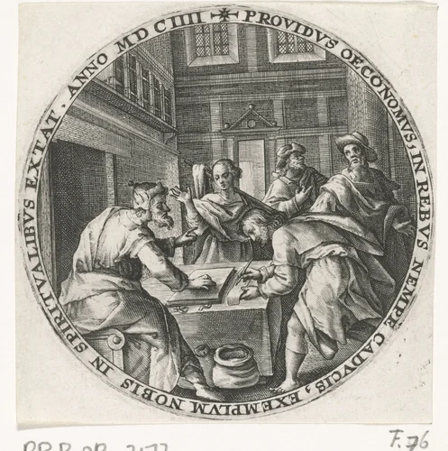 Gelijkenis van de onrechtvaardige rentmeester by Crispijn van de Passe, print, 1604