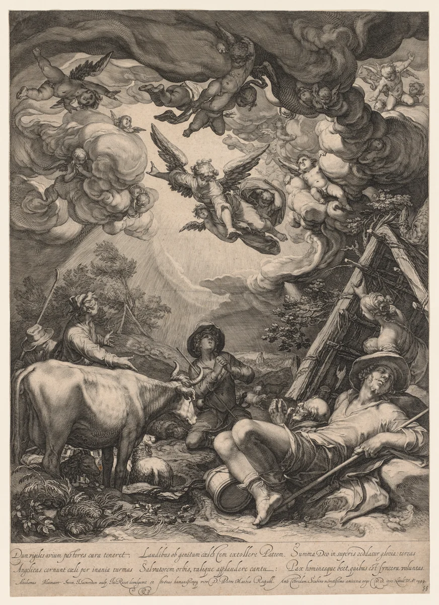 The Annunciation to the Shepherds by Jan Saenredam, print, 1599