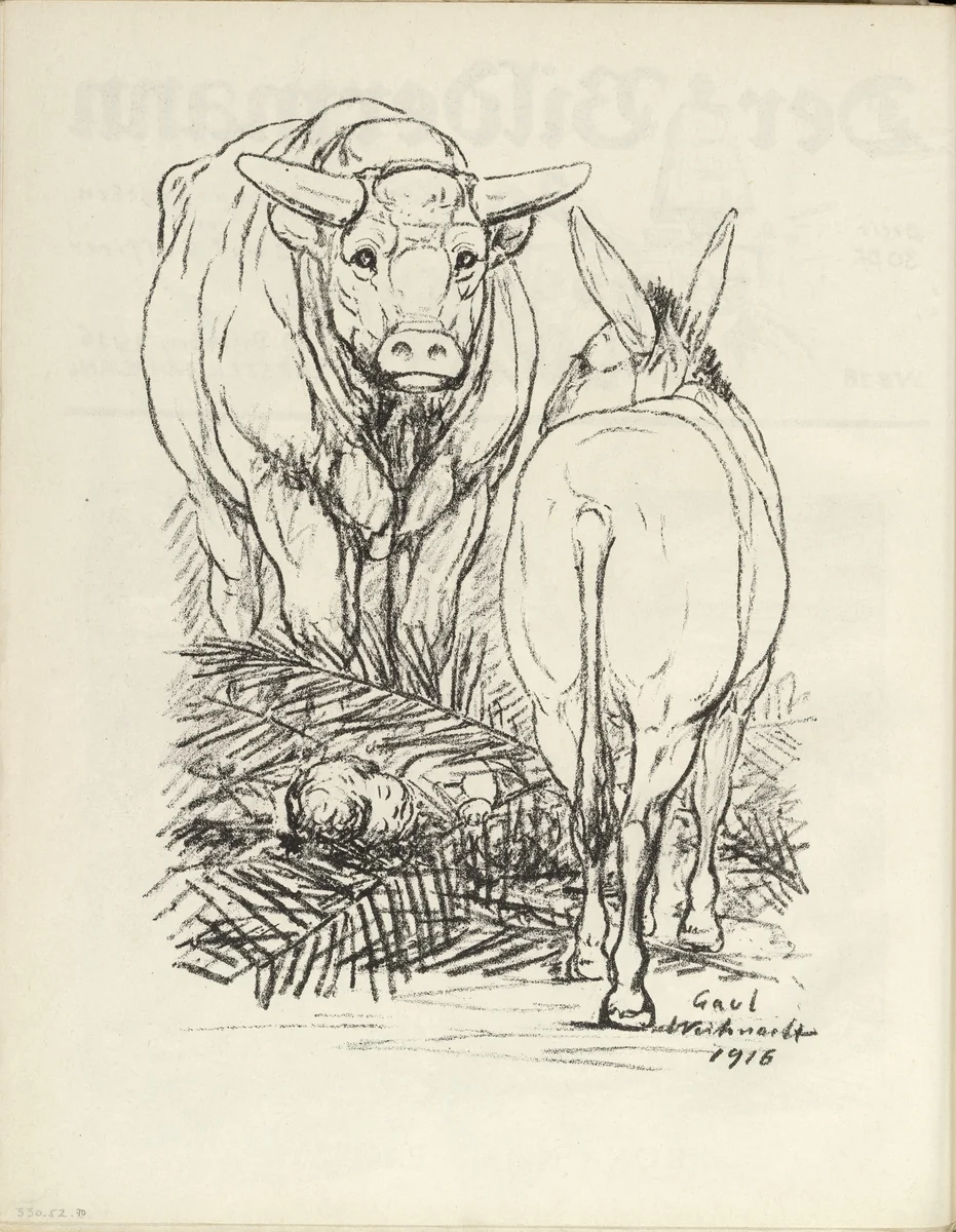 Christmas (Weihnacht) (plate, folio 36 verso) from the periodical Der Bildermann, vol. 1, no. 18 (Dec 1916) by August Gaul, periodical, 1916